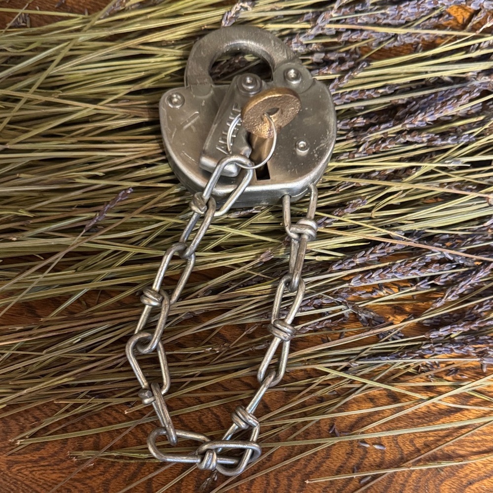 VTG Adlake Railway Switch Lock Silver tone Padlock with Chain & brass key